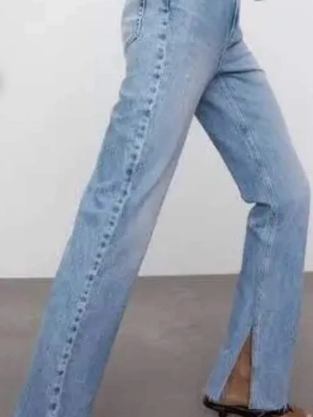Zara Light Blue High-Rise Flare Jeans with Side Slit & Distressed Raw Hem Size 4 - Picture 2 of 11